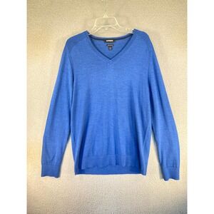Express Sweater Men's L Blue Merino Wool Blend V Neck Pullover Long Sleeve